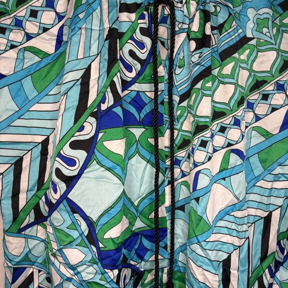 CHICO'S Cold Shoulder Blouse Womens 3 Satin Blue Green Tassels - Picture 5 of 5